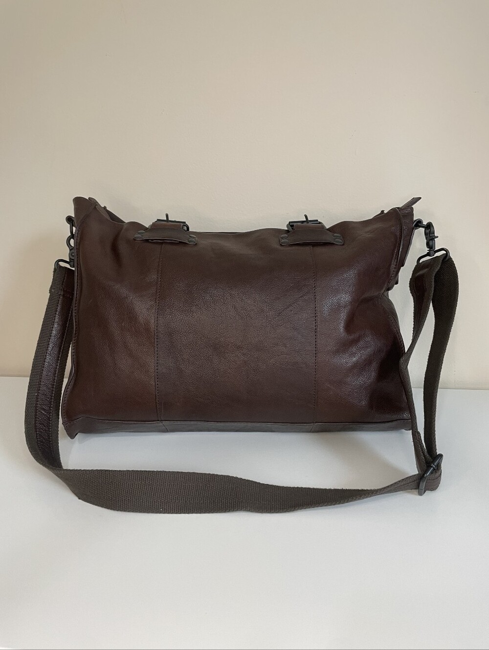Barneys New York Dark Brown Leather Messenger Bag